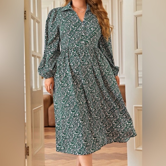 Green Floral Plus Size Dress - Picture 1 of 3
